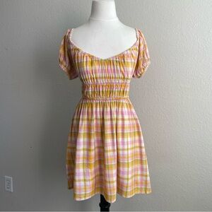 L*Space Yellow and Pink Plaid Mini Dress